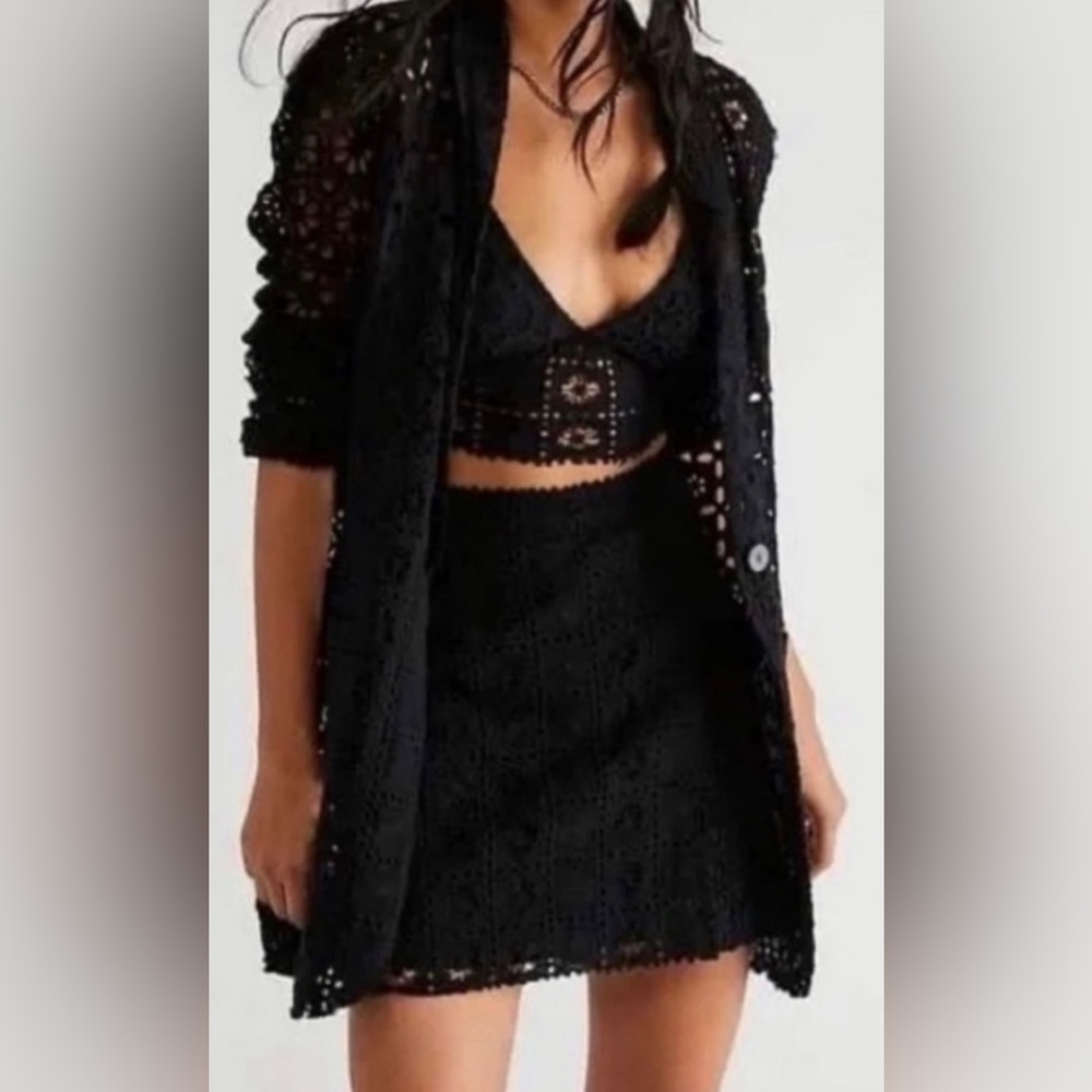 Free People Yesenia Eyelet 3 Piece set in black eyelet